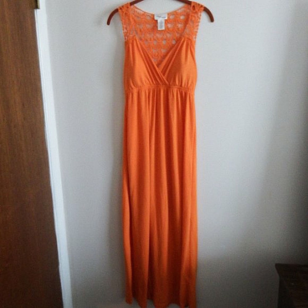 Allison Brittney Maxi  Orange Lace Racer Back M